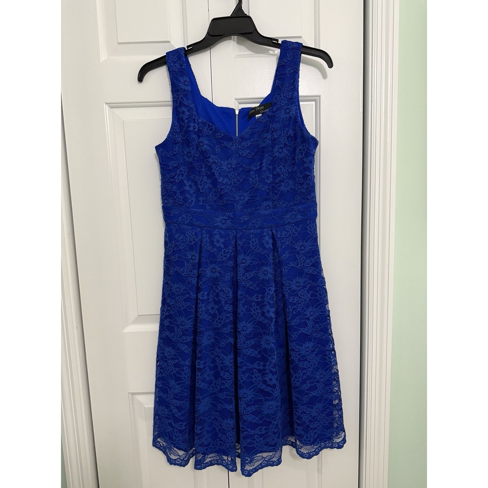 Gabby Skye Blue Lace Retro Floral A-Line Sleeveless Midi Dress Zip Back 10